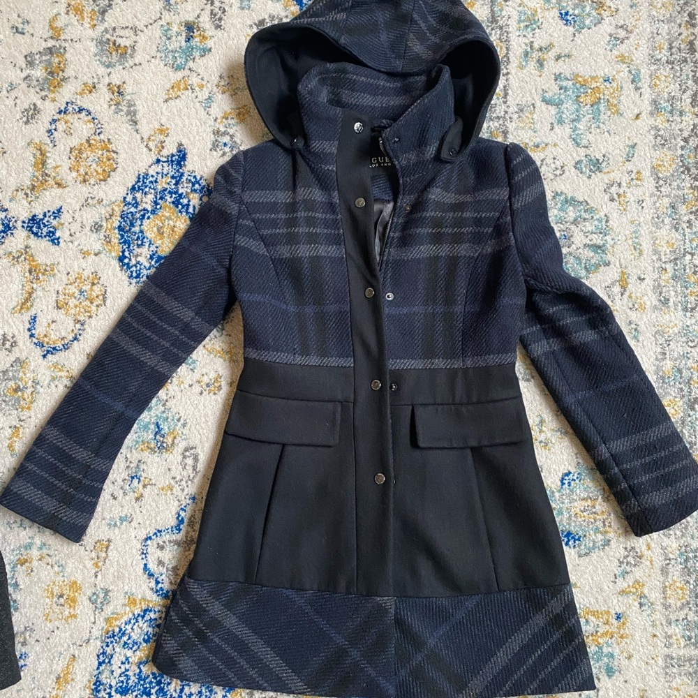 Cute Black Plaid Women's Guess Peacoat